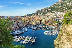 Europe, Principality of Monaco. The little harbour on foot of Monaco Ville in Fontvieille