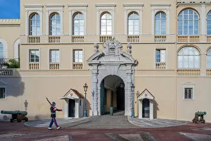 Images Dated 3rd February 2023: Europe, Principality of Monaco. A part of the prince's palace with a guard