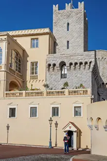 Guard Prints: Europe, Principality of Monaco. A part of the prince's palace with a guard