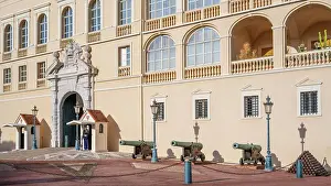 Europe, Principality of Monaco. A part of the prince's palace with a guard