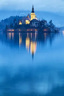 Europe, Slovenia, Upper Carniola. Iconic landscape of the lake of Bled with the Assumption