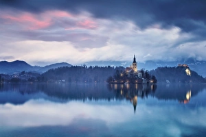 Europe, Slovenia, Upper Carniola. The lake of Bled at dawn