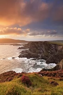 Images Dated 28th July 2017: Europe, Spectacular Kerry cliffs at sunset along the Ring of Kerry