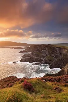 Europe, Spectacular Kerry cliffs at sunset along the Ring of Kerry
