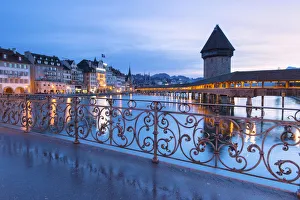 Luzern Prints: Europe, Switzerland, Lucerne at dusk