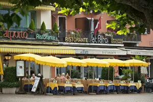 Europe, Switzerland, Ticino, Ascona, outdoor restaurants along the waterfront