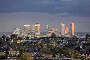 Images Dated 3rd November 2020: Europe, UK, England, London, docklands, skyline view of downtown London showing suburban
