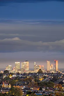 Images Dated 3rd November 2020: Europe, UK, England, London, docklands, skyline view of downtown London showing suburban