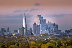 Europe, UK, England, London, view of the skyline of the Central London financial district