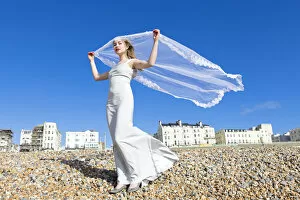 Images Dated 19th June 2014: Europe, United Kingdom, England, East Sussex, Brighton, a bride with a veil blowing