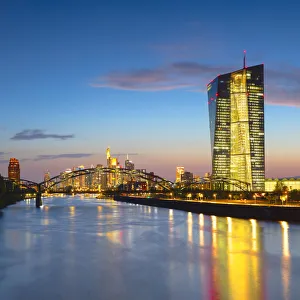 Frankfurt Prints: European Central Bank at dusk, Frankfurt, Hesse, Germany