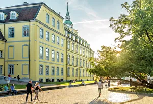 Summer Evening Prints: Evening atmosphere at castle square in Oldenburg, Oldenburger Land, Lower Saxony, Germany