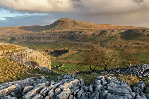 Evening Light Prints: Evening light on Ingleborough mountain from the limestone ledges of Twisleton Scar End