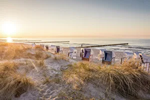 Beach Chairs Prints: Evening mood with beach chairs on the beach of Zingst