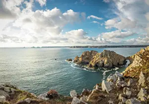 Rocky Coast Prints: Evening mood on the rocky coast at Chateau de Dinan, Finistere, Brittany, France