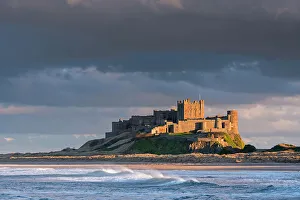 Northumberland Prints: Evening sunlight on Bamburgh Castle, Northumberland, England. Spring (March) 2015