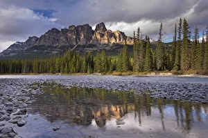 Evening sunlight on Castle Mountain in the Canadian Rockies, Banff National Park, Canada Evening sunlight on Castle Mountain in the Canadian Rockies, Banff National Park, Canada