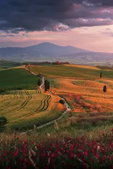 Crop Prints: An explosive spring sunset over the Gladiator House (Podere Terrapille) in Val d'Orcia