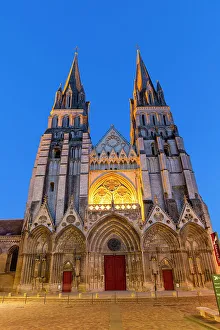 Religions Prints: The Exterior of Bayeux Cathedral at Dusk, Bayeux, Normandy, France