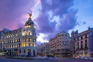 Exterior of Metropolis Building at Dusk, Madrid, Spain