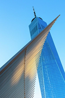Oculus Prints: Detail of the exterior of The Oculus and the One World Trade Center