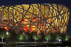 Images Dated 13th October 2009: Exterior of the Olympic Stadium, Datun, Beijing, China by night