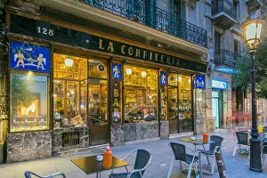 Exterior view of the historic La Confiteria bar located in Raval neighborhood, Barcelona