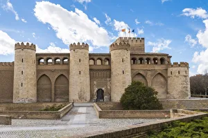 External view of Aljaferia palace. Zaragoza, Aragon, Spain