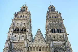15th Century Prints: Front facade and bellowers of Cathedrale Saint-Gatien cathedral, Tours