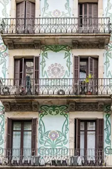 Dated Prints: Facade of Casa Jaume Sahis, a modernist building located in the Eixample neighborhood