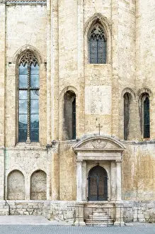 Marche Prints: Facade details of the Church of San Francesco (the Basilica di San Francesco) in Piazza del Popolo