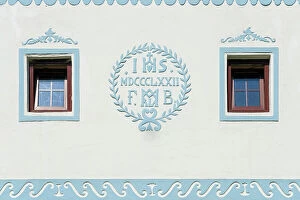 Ornaments Collection: Detail of facade of historical house at Holasovice Historal Village Reservation, UNESCO, Holasovice