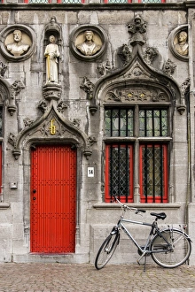 Detail of the facade of Holy Blood Basilica (Heilig Bloedbasiliek), Burg, Bruges