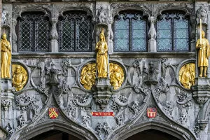Detail of the facade of Holy Blood Basilica (Heilig Bloedbasiliek), Burg, Bruges