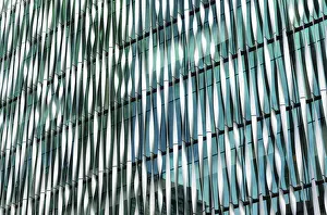 The facade of The Monument Building, cladded with the twisted aluminium fins