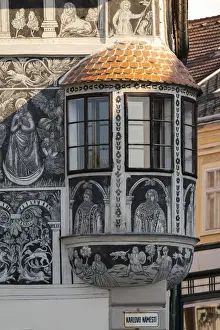 Murals Prints: Detail of facade of Painted House (Malovany dum) at Karlovo namesti (Charles Square)