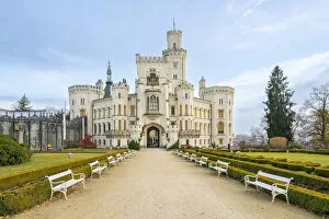 Pathway Collection: Facade of The State Chateau of Hluboka against sky, Hluboka nad Vltavou, South Bohemian Region