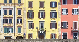 Arno Prints: Facade of traditional houses on the bank of Arno River, Pisa, Tuscany, Italy, Europe