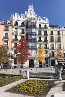 Apartment Prints: The facade of a typical apartment block in the autumn, Madrid, Comunidad de Madrid, Spain