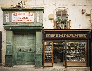 Facades of traditional shops, Valletta, Malta