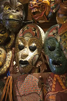 Images Dated 31st January 2012: Face masks from Sarawak (Malaysian Borneo), Central Market, China Town, Kuala Lumpur
