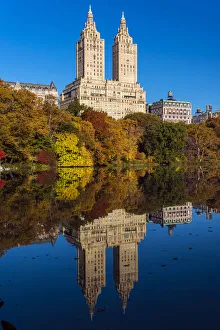 Fall foliage at Central Park with Upper West Side behind, Manhattan, New York, USA