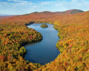 Fall Colors Prints: Fall foliage at Long Pond, Green Mountains, Westmore, Vermont, USA