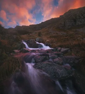 Appennino Prints: Fall sunset on a small stream in the central Appennines, Emilia Romagna, Italy