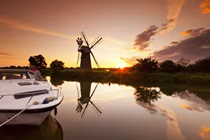 Family Enjoying Sunset At Turf Fen Mill, How Hill, Norfolk Broads National Park, England