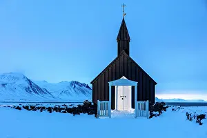 Budir Prints: The famous black wooden church at Budir in winter