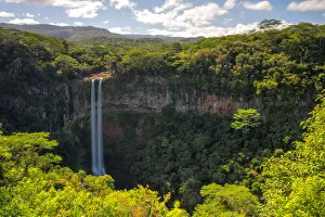 Mauritius Prints: the famous site of Chamarel waterfall in winter day, Riviere du Cap, Mauritius