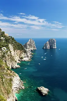 Campania Prints: The Faraglioni rocks on the coast of Capri island