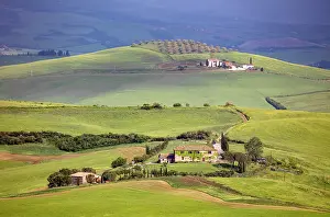 San Quirico Dorcia Prints: Farmhouses and rolling fields, Val d'Orcia