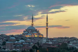 Turkiye Prints: Fatih Mosque and Zeyrek Mosque against sky at sunset